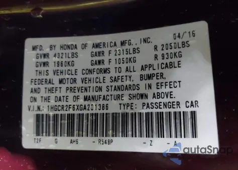 2016 Honda Accord Sport from USA, damaged, VIN 1HGCR2F6XGA201386